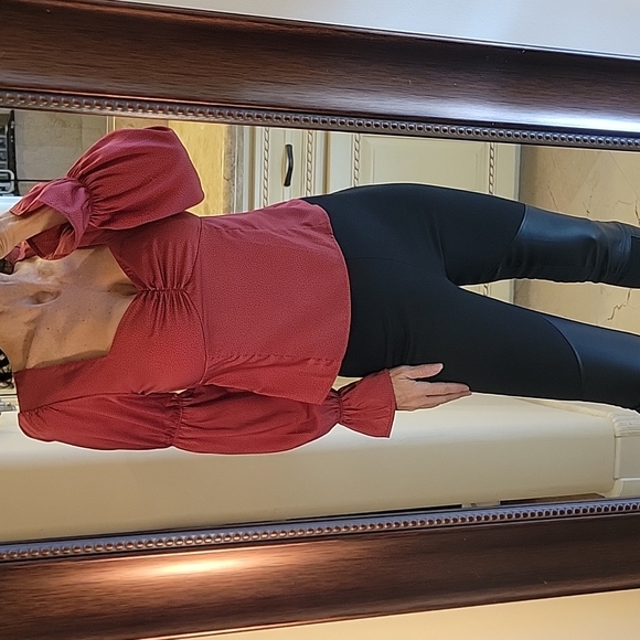 Saltwater Luxe Red-Orange Dotted Blouse, S - Picture 6 of 16